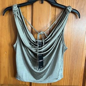 Olive Green Cowl Neck Tank Top, Size Medium